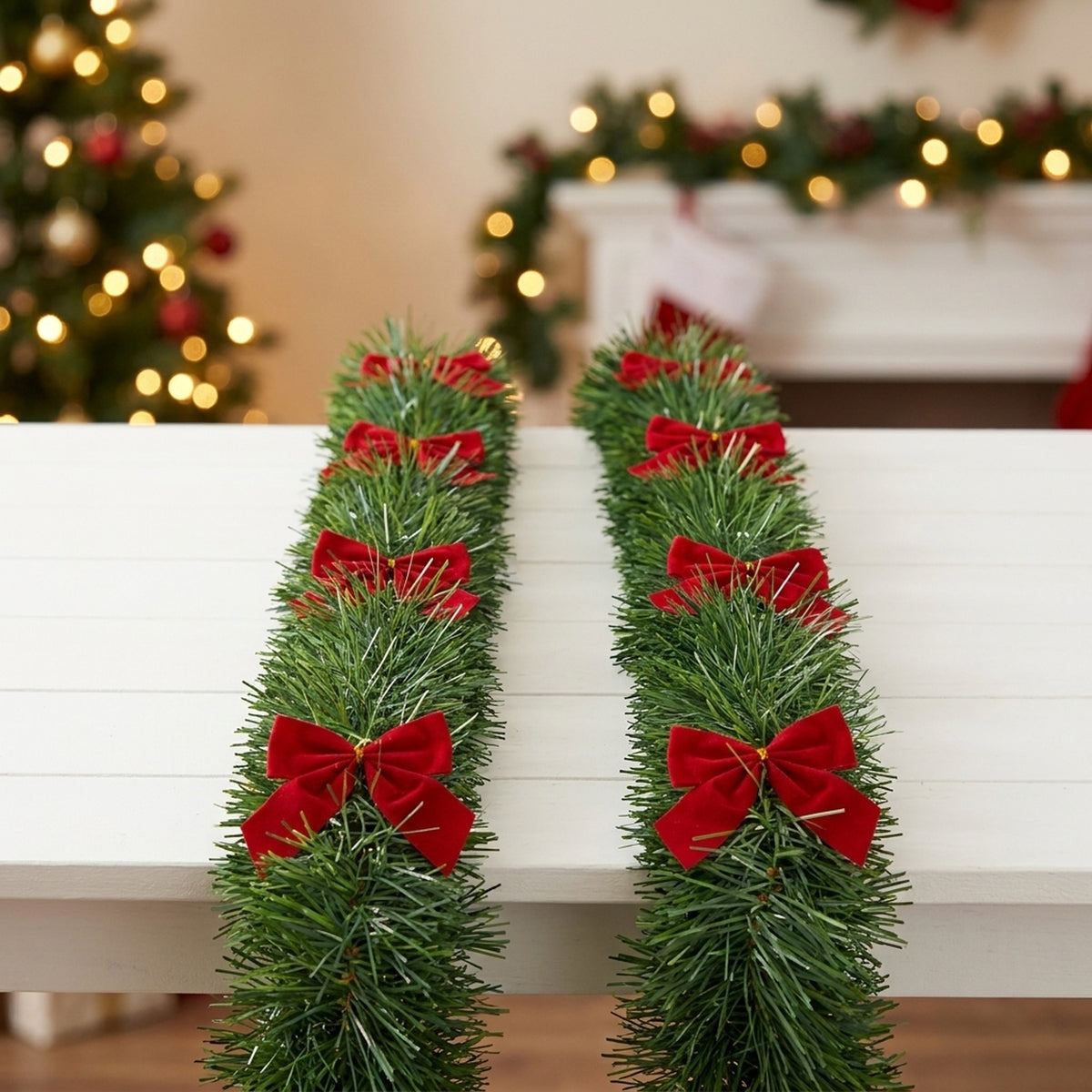 Christmas Tinsel Garland with Bows