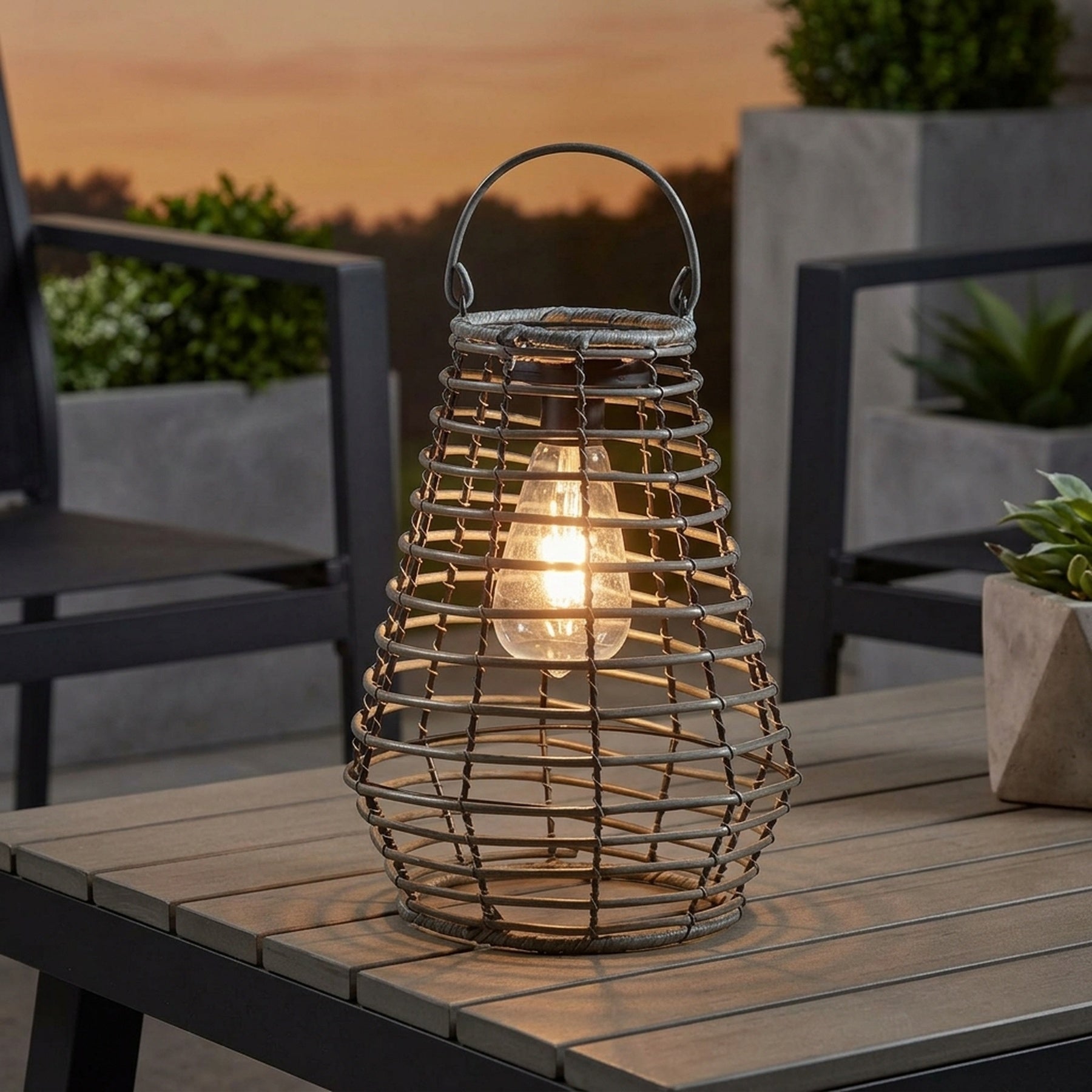Maris Slate Solar Rattan Garden Lantern