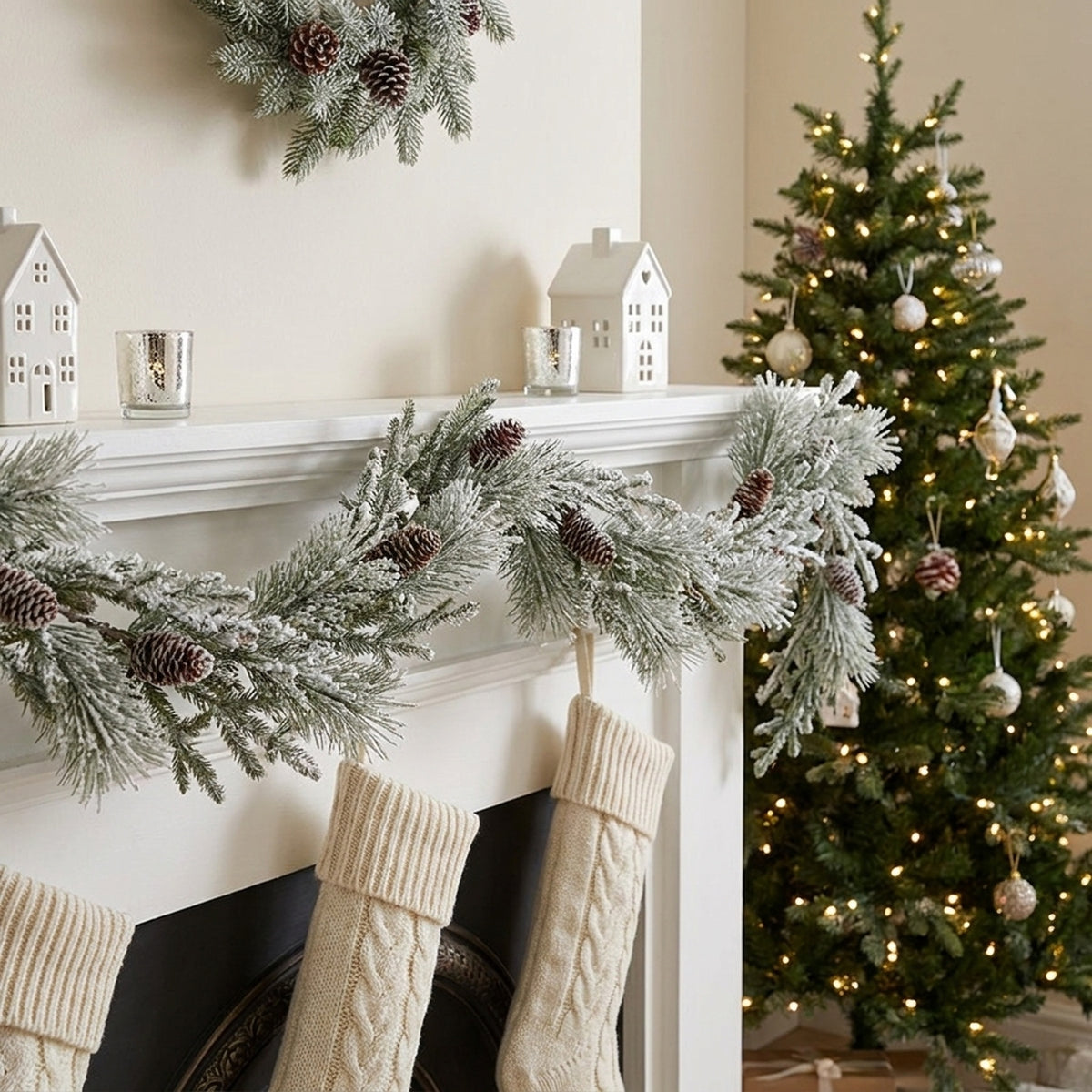 Deluxe Traditional Festive Snowy Garland