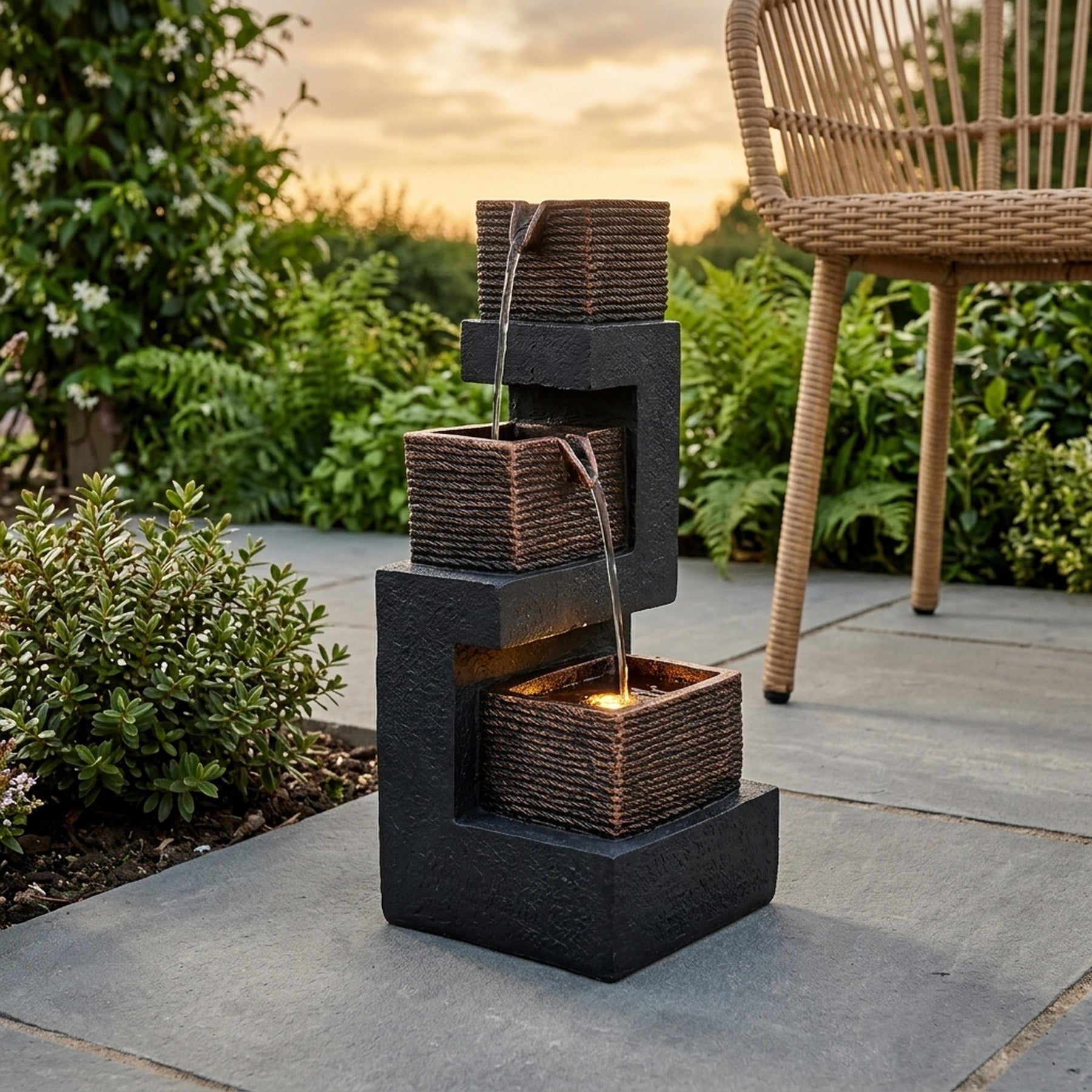 Lunaria Stacked Blocks Solar Water Fountain