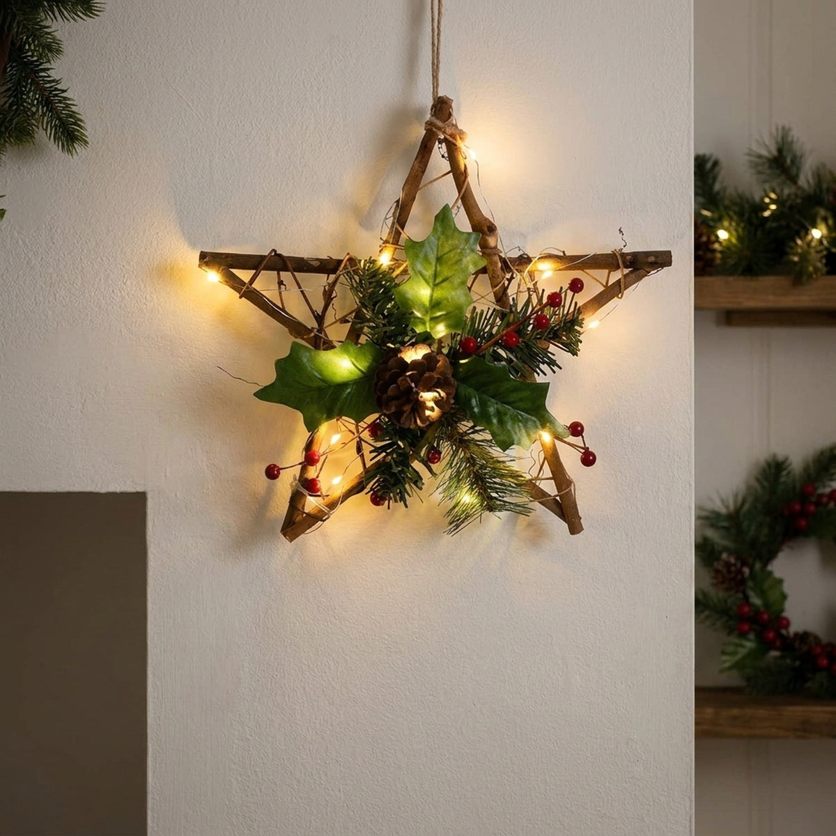 Pre-Lit Rattan Hanging Christmas Star Decoration