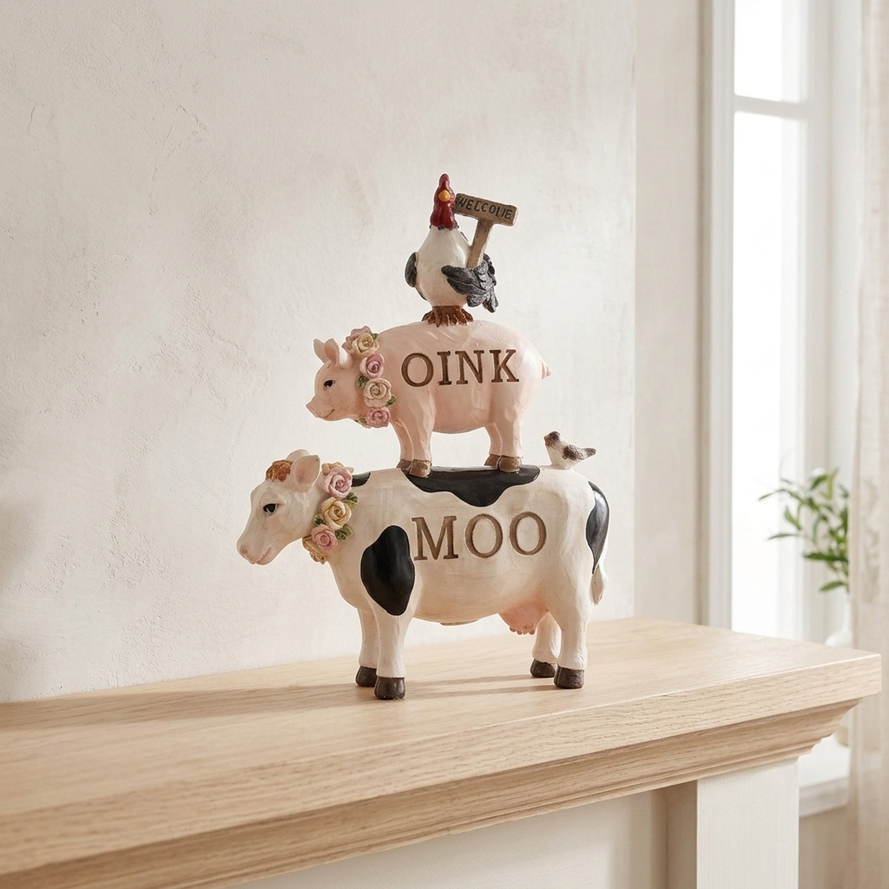 Playful Resin Stacked Farm Animal Figurine