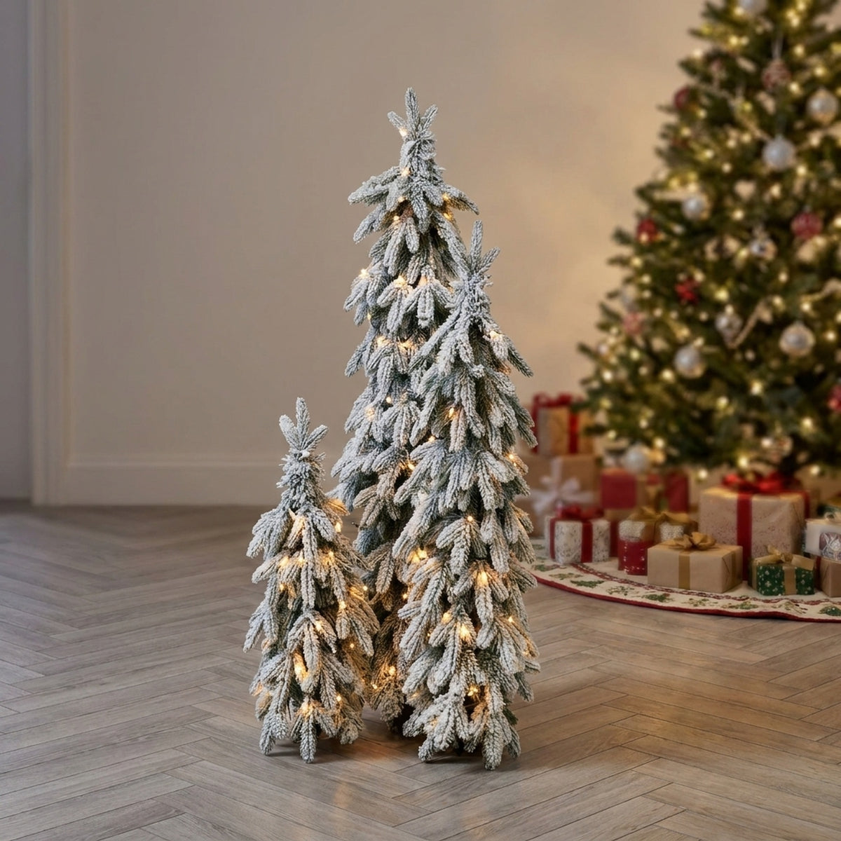 4ft Heritage Fir Artificial Snowy Christmas Trees Set of 3
