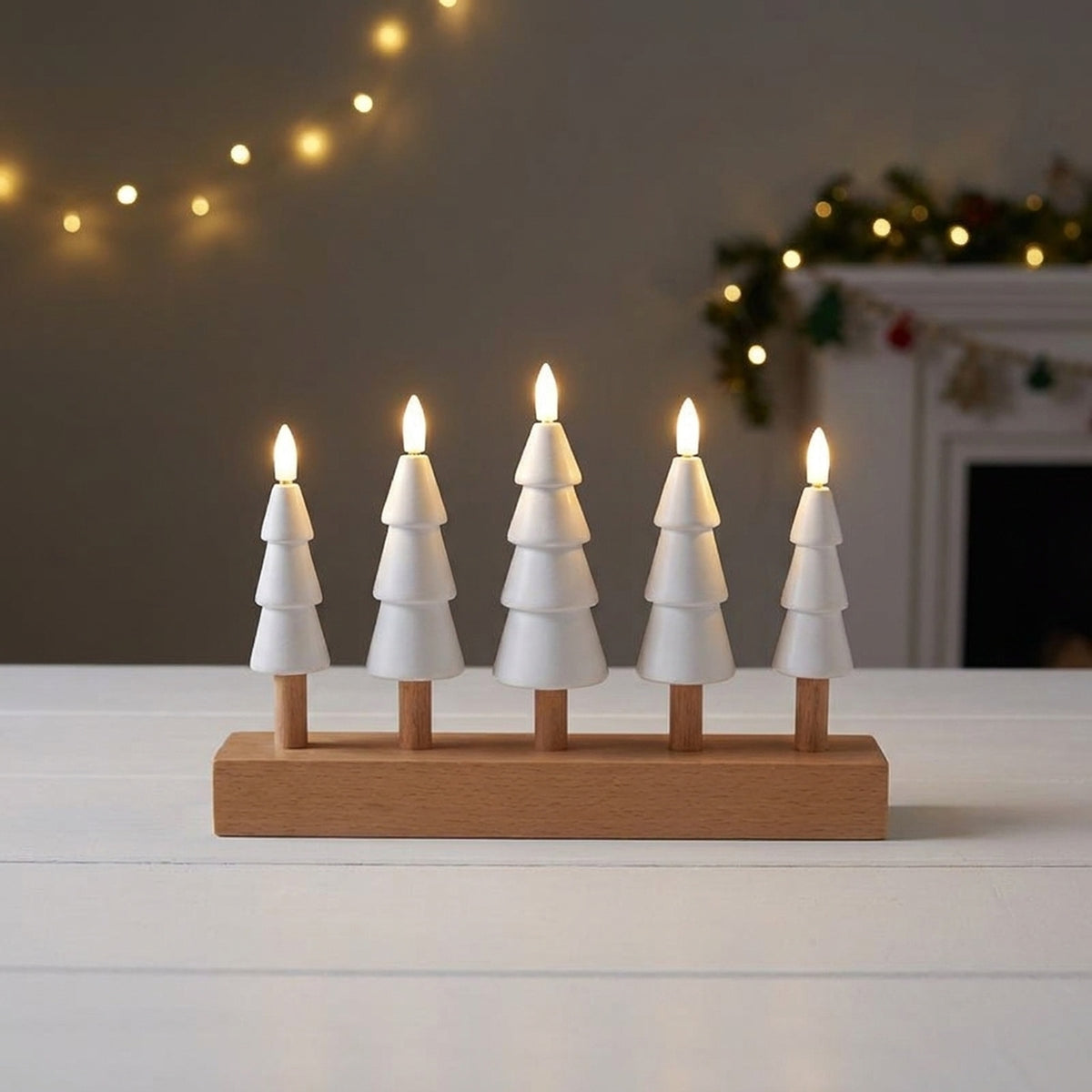 Battery Operated White Wood Christmas Tree Decoration
