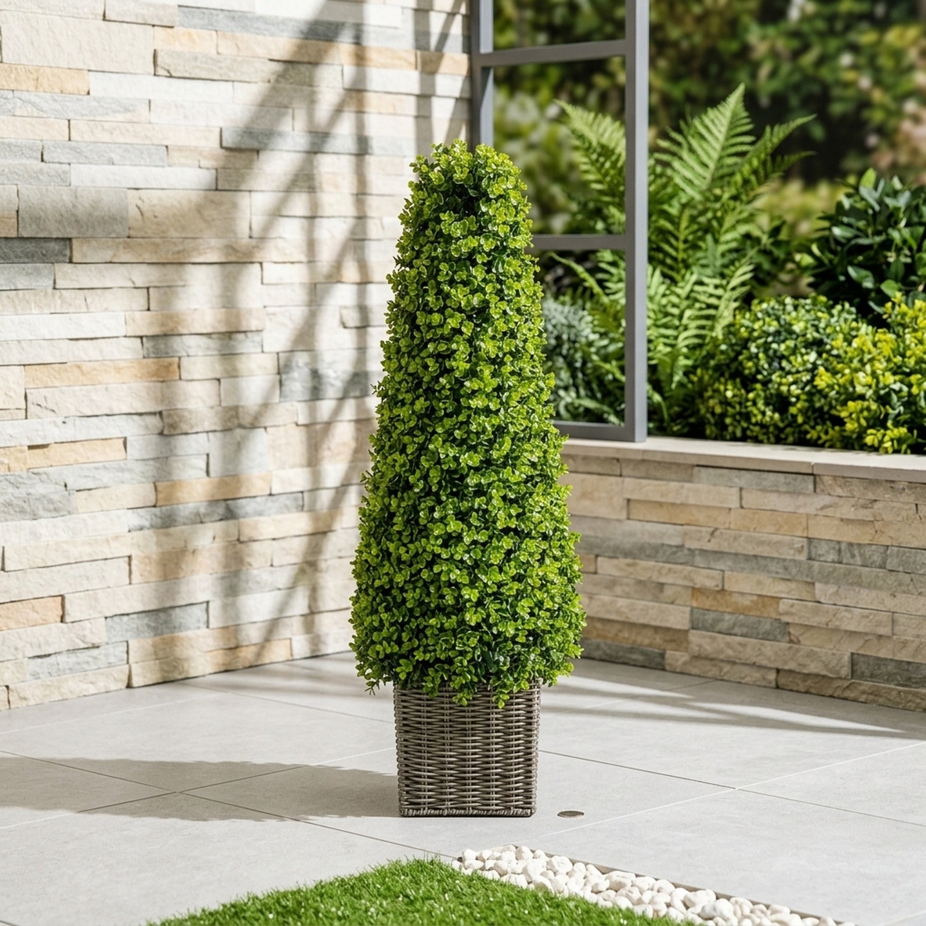 Artificial Rattan Pot Obelisk Tree