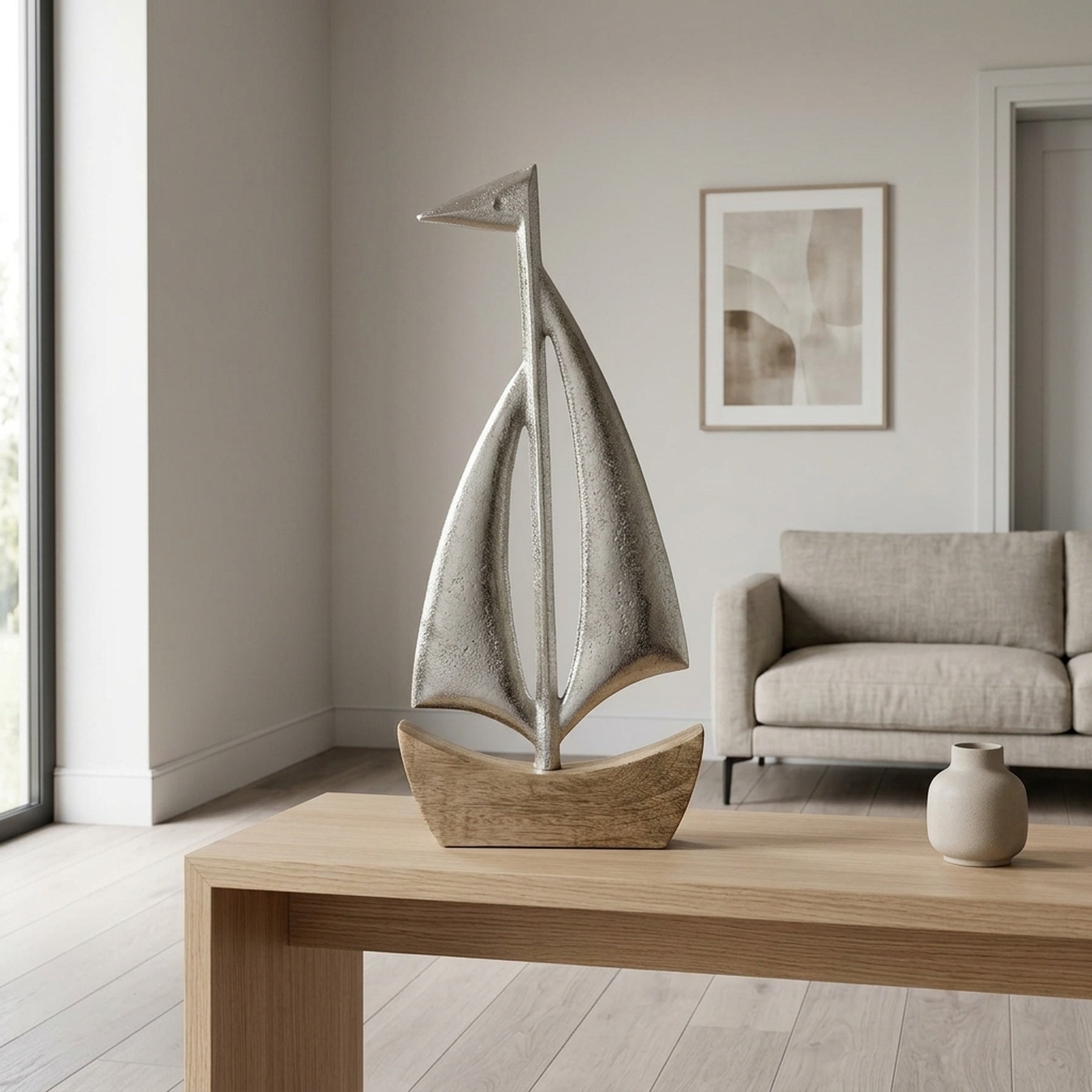 Nautical Ship Model with Mounted Wood Base
