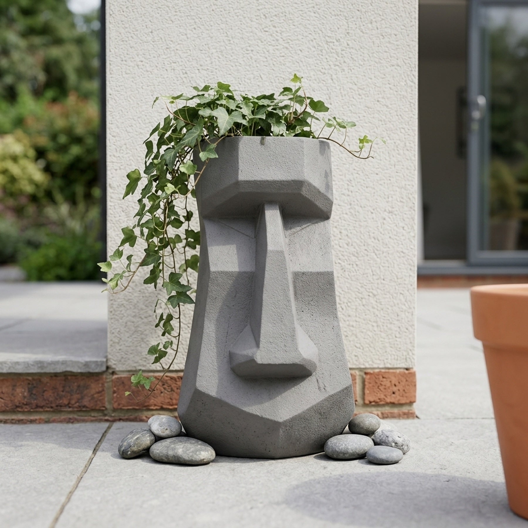 Grey Fibre Clay Moai Head Planter