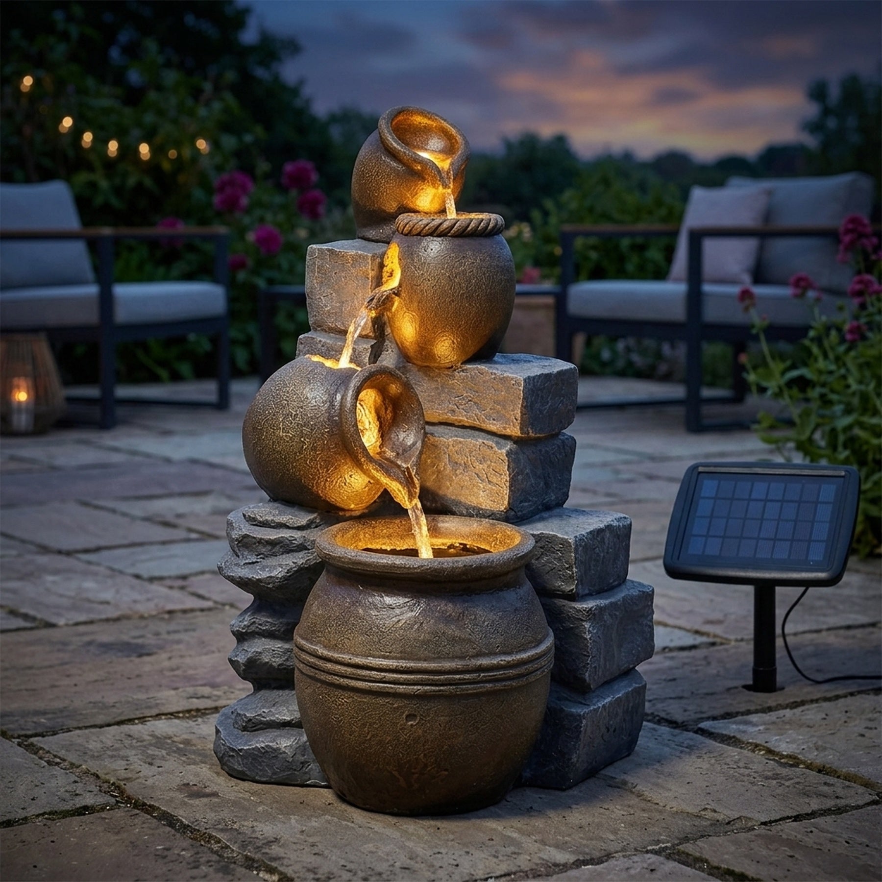 Pot Falls Hybrid Power Garden Water Feature