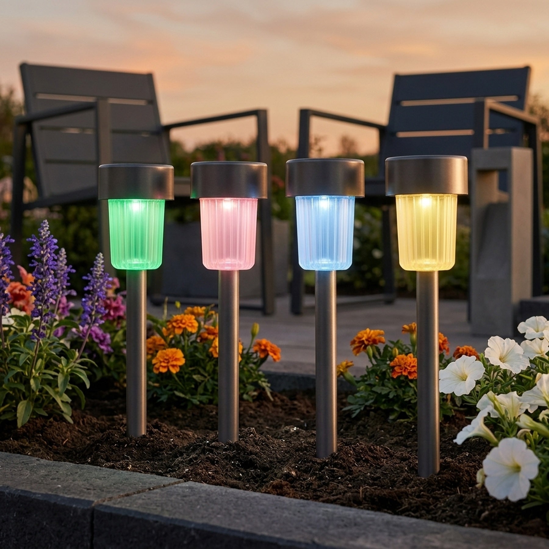 4 Pack Stainless Steel Solar Stake Lights