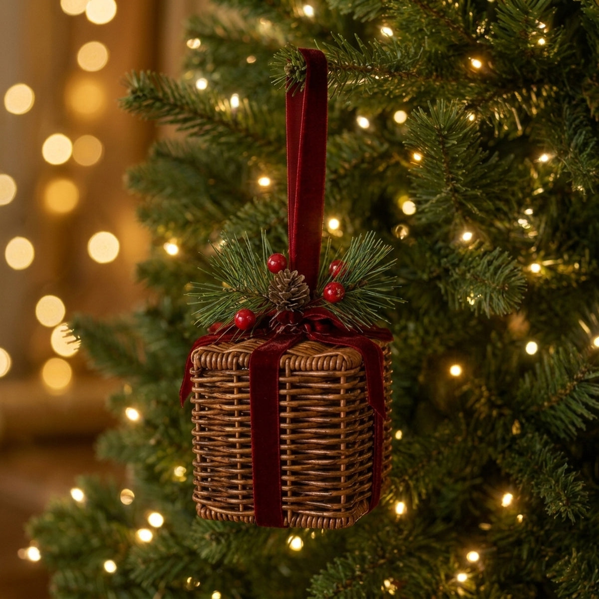 Woven Rattan Present Hanging Decoration