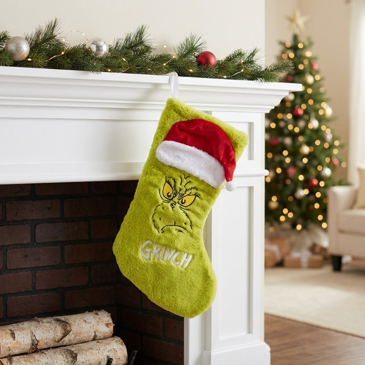 Grinch Grumpy Face Fluffy Stocking