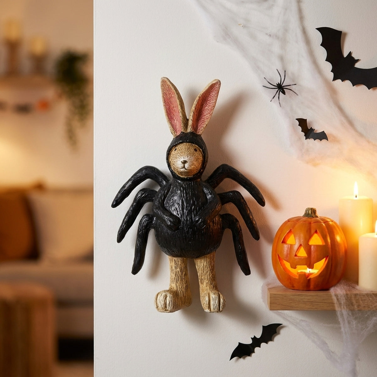 Whimsical Black Spider Rabbit Figurine