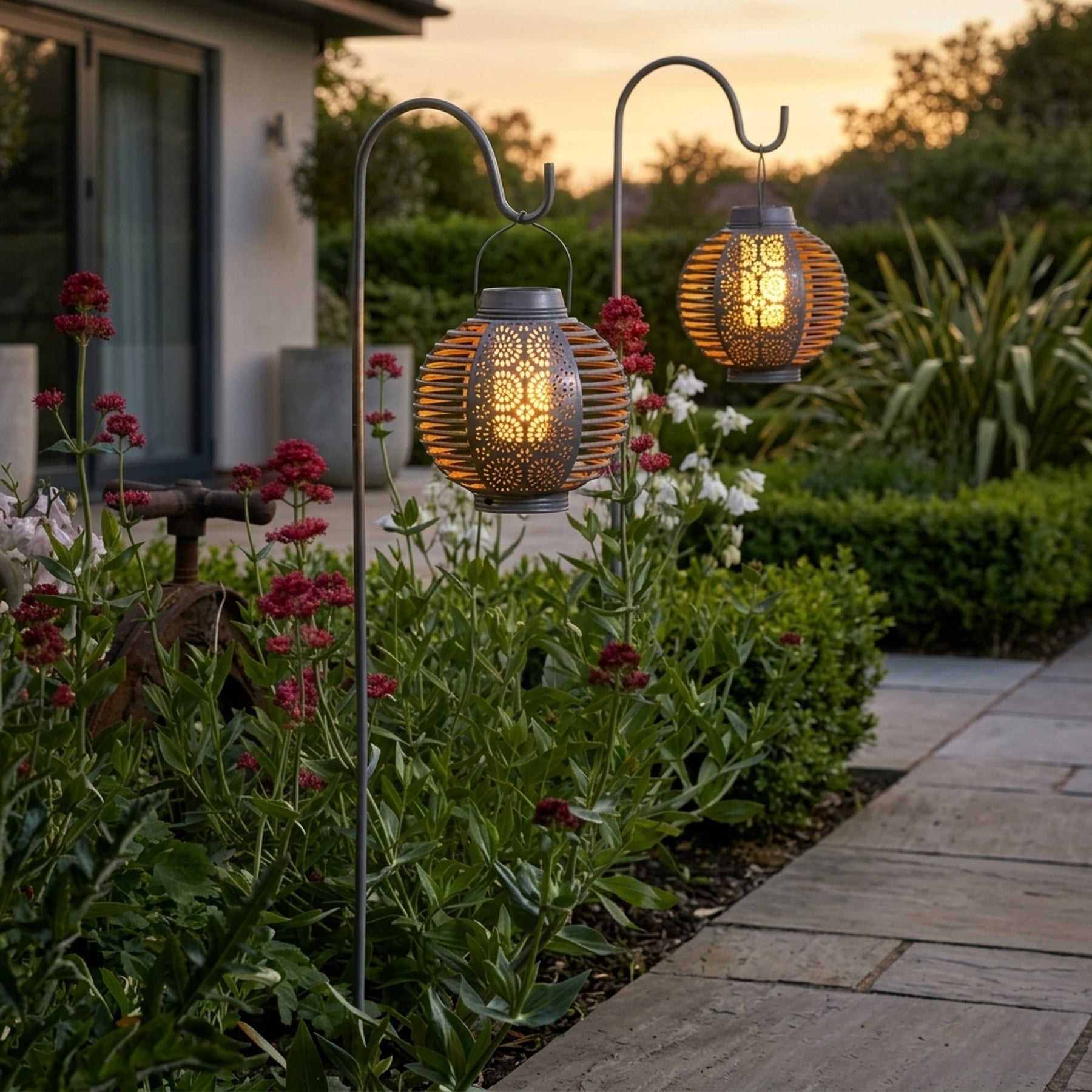 Forli Solar Flaming Garden Lantern Twin Pack