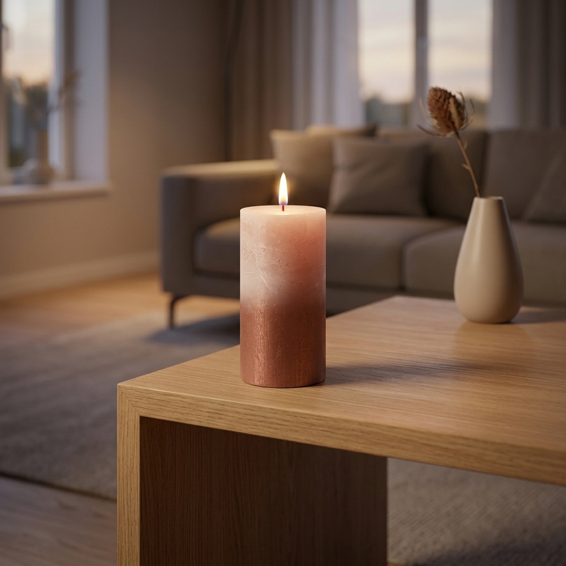 Long Burning Rustic Metallic Pillar Candle