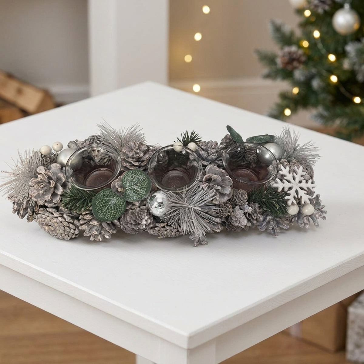 White Cone Triple Tealight Holder Statement Light