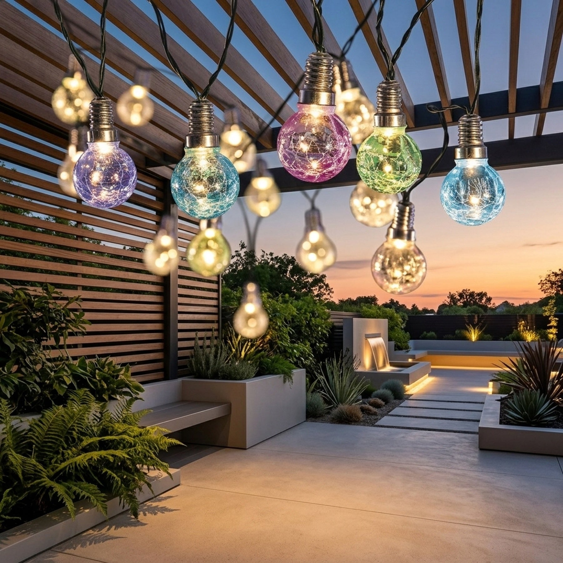 3.8m Crackled Coloured Bulb Solar String Lights