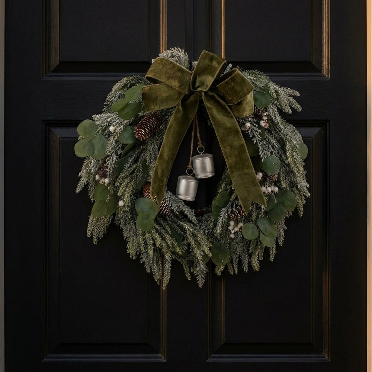 Embrace Faux Pine Snowy Bells Wreath