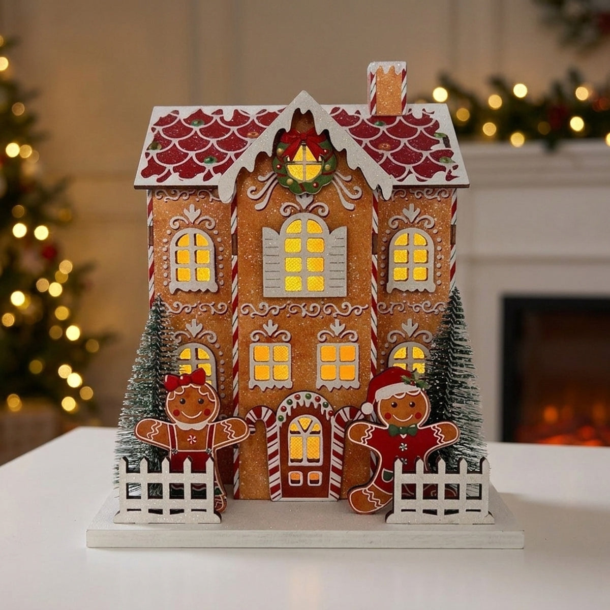 Detailed LED Gingerbread House Ornament