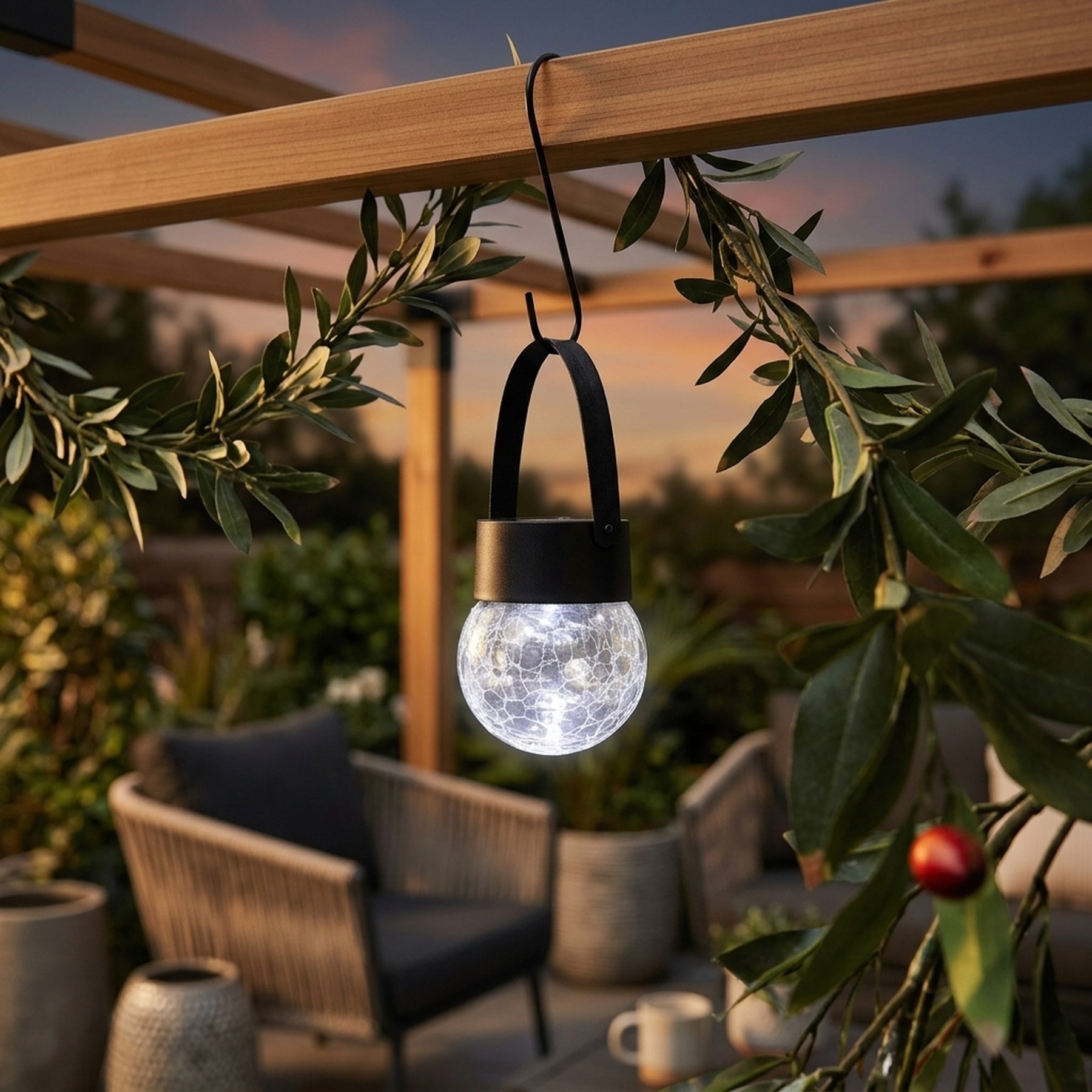 Lunaria Solar Hanging Glass Crackle Ball Light