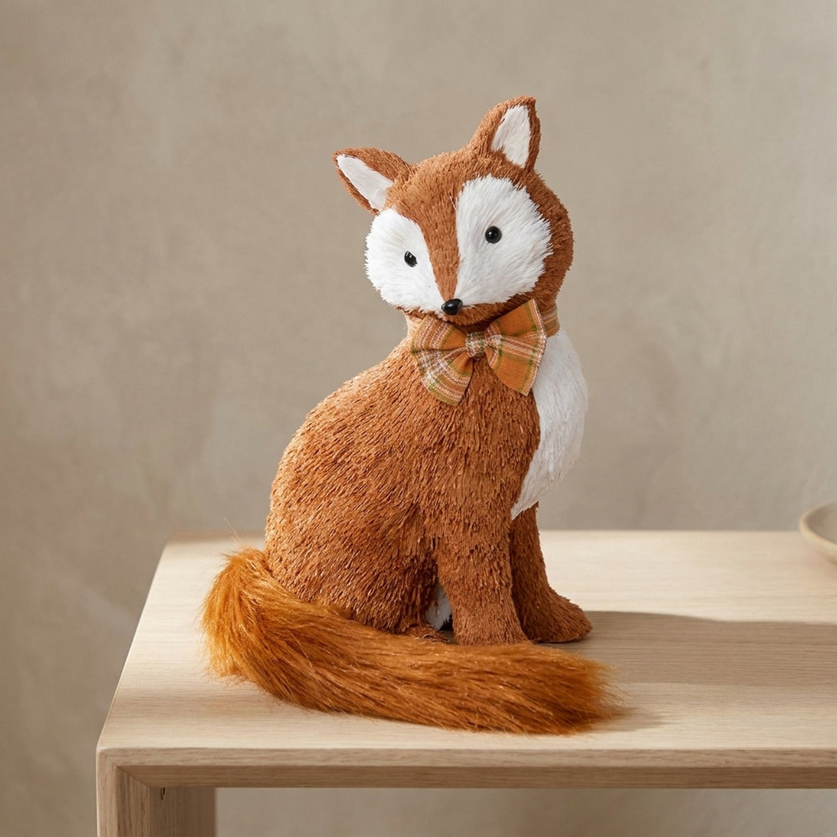 Sitting Rustic Fox with Fluffy Tail Ornament
