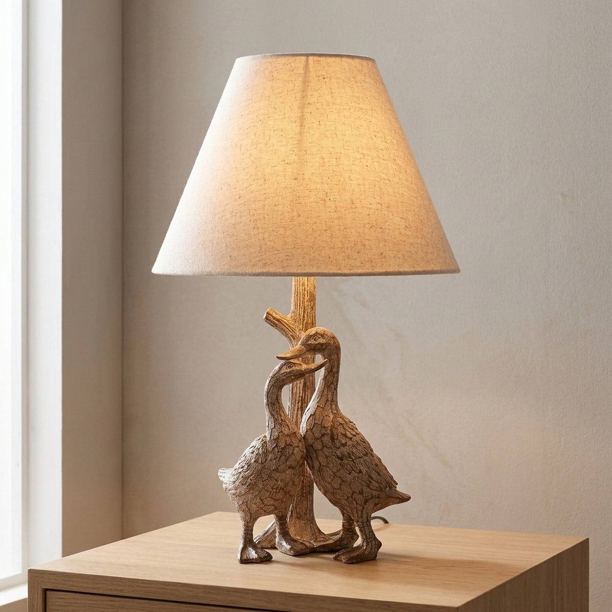 Wood Effect Resin Goose Table Lamp - V2