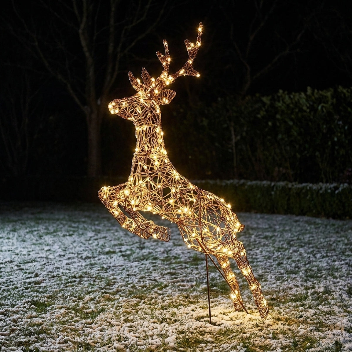 Multi Action Lit Brown Rattan Prancing Stag
