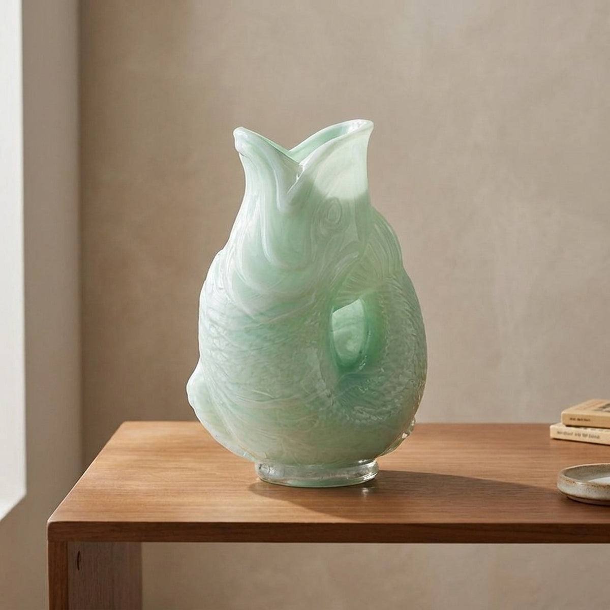 Distinctive Sculptural Green Glass Fish Vase