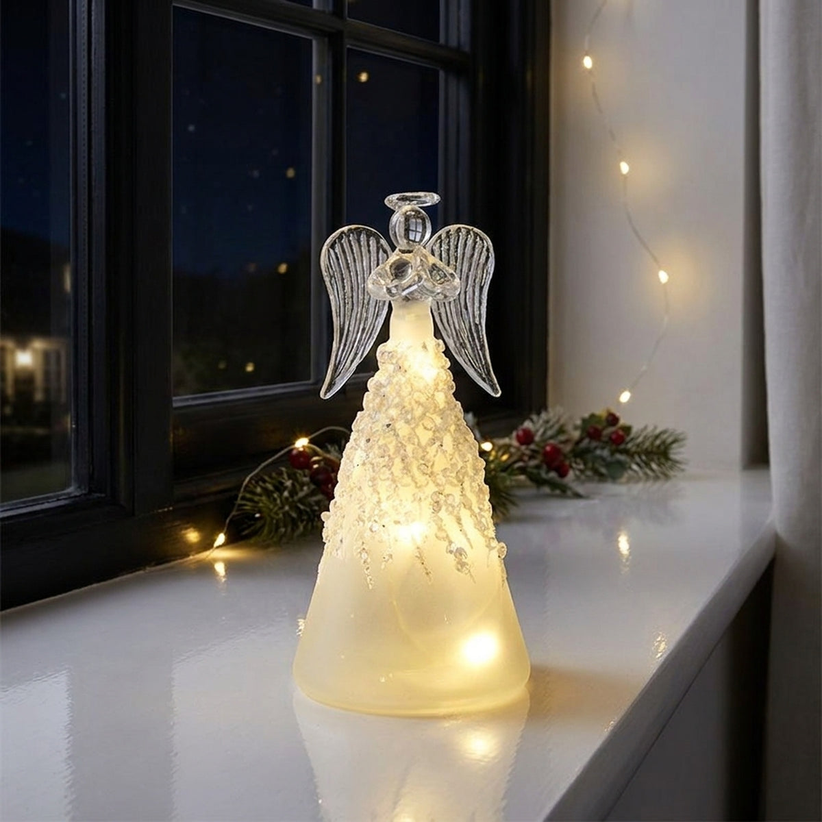 Light Up Glass Angel Tree Decoration Statement Light