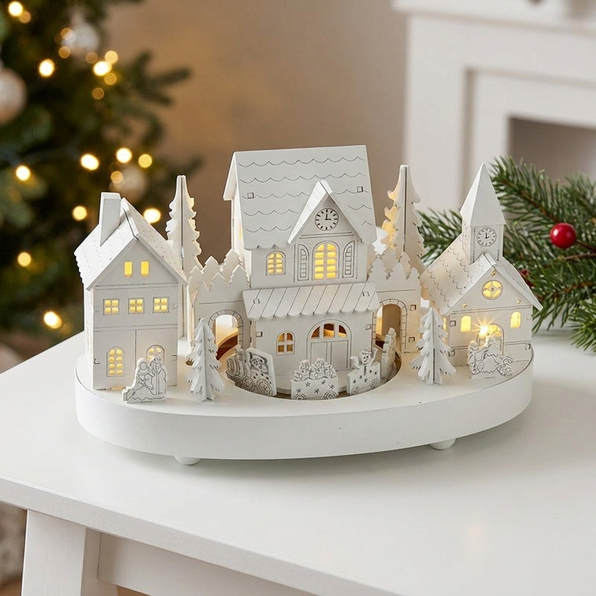 Decorative Wooden House with Rotating Train