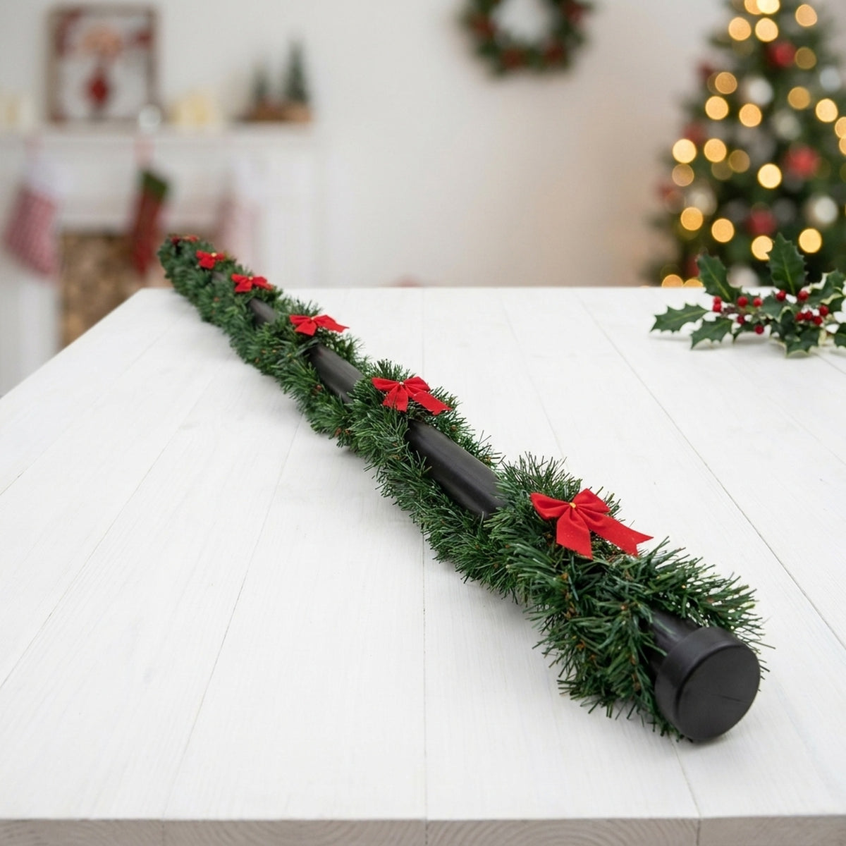 Vibrant Christmas Tinsel Garland with Bows - Orange