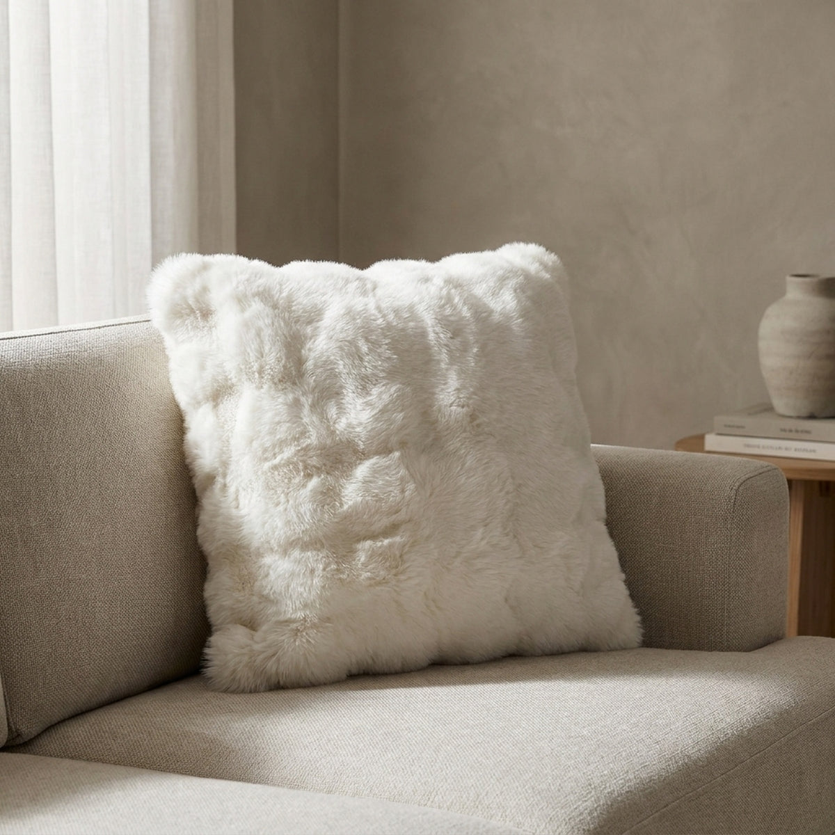 Luxurious Ivory Faux Fur Single Side Cushion