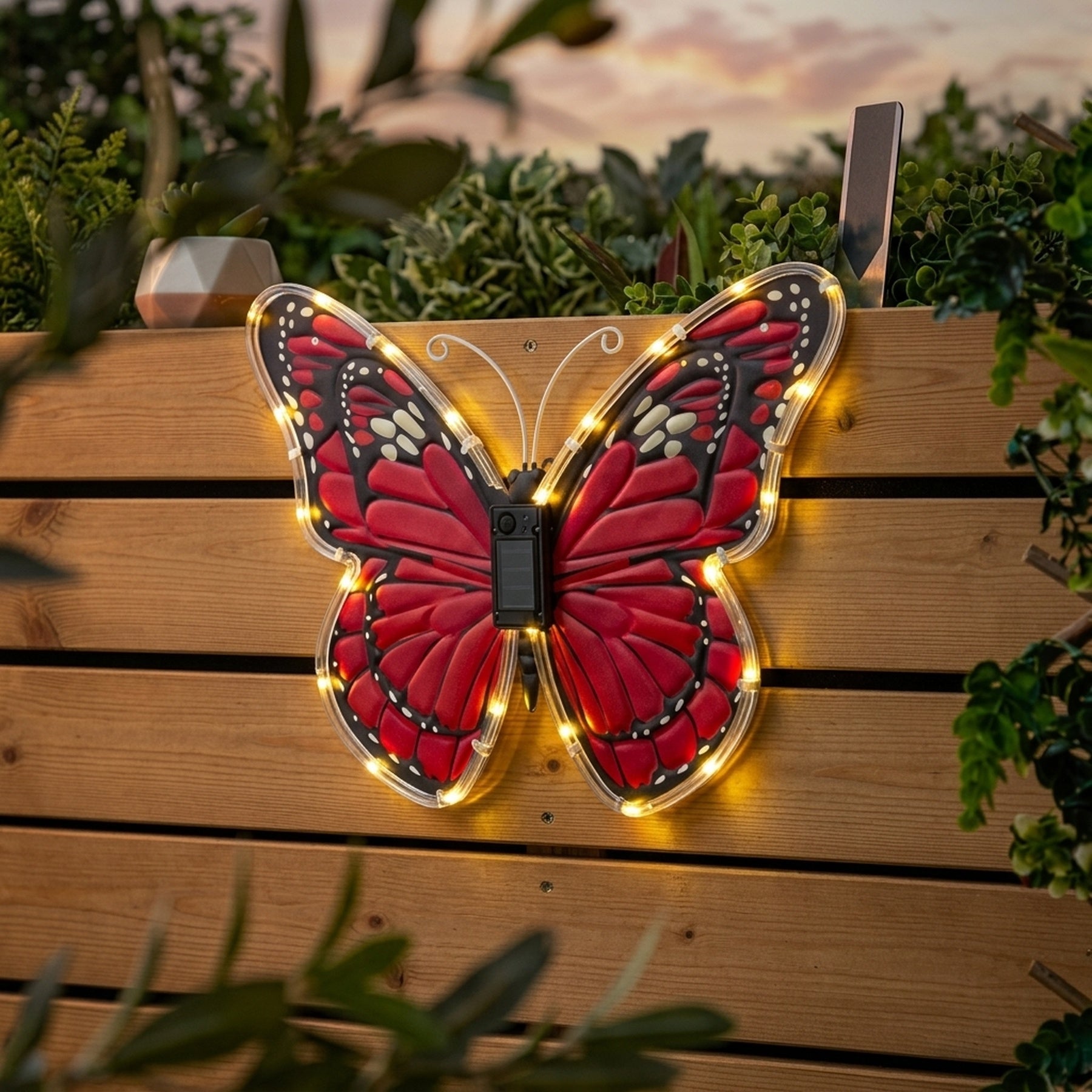 Scarlet Solar Butterfly Garden Wall Art Light