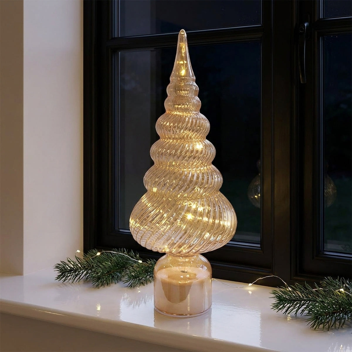 Lustre Toned Rotating LED Glass Christmas Tree
