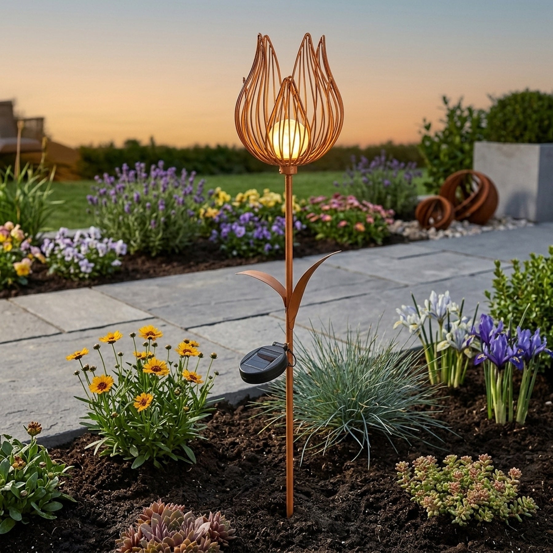 Solar Metal Flower Garden Stake Light - V2