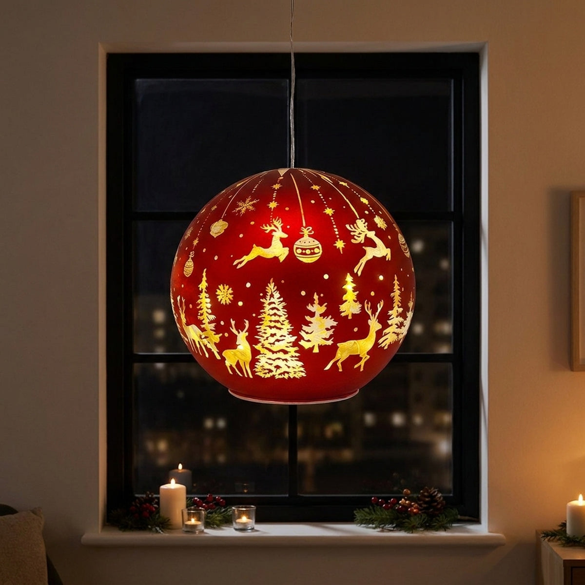 Festive Reindeer Pattern LED Light Ball