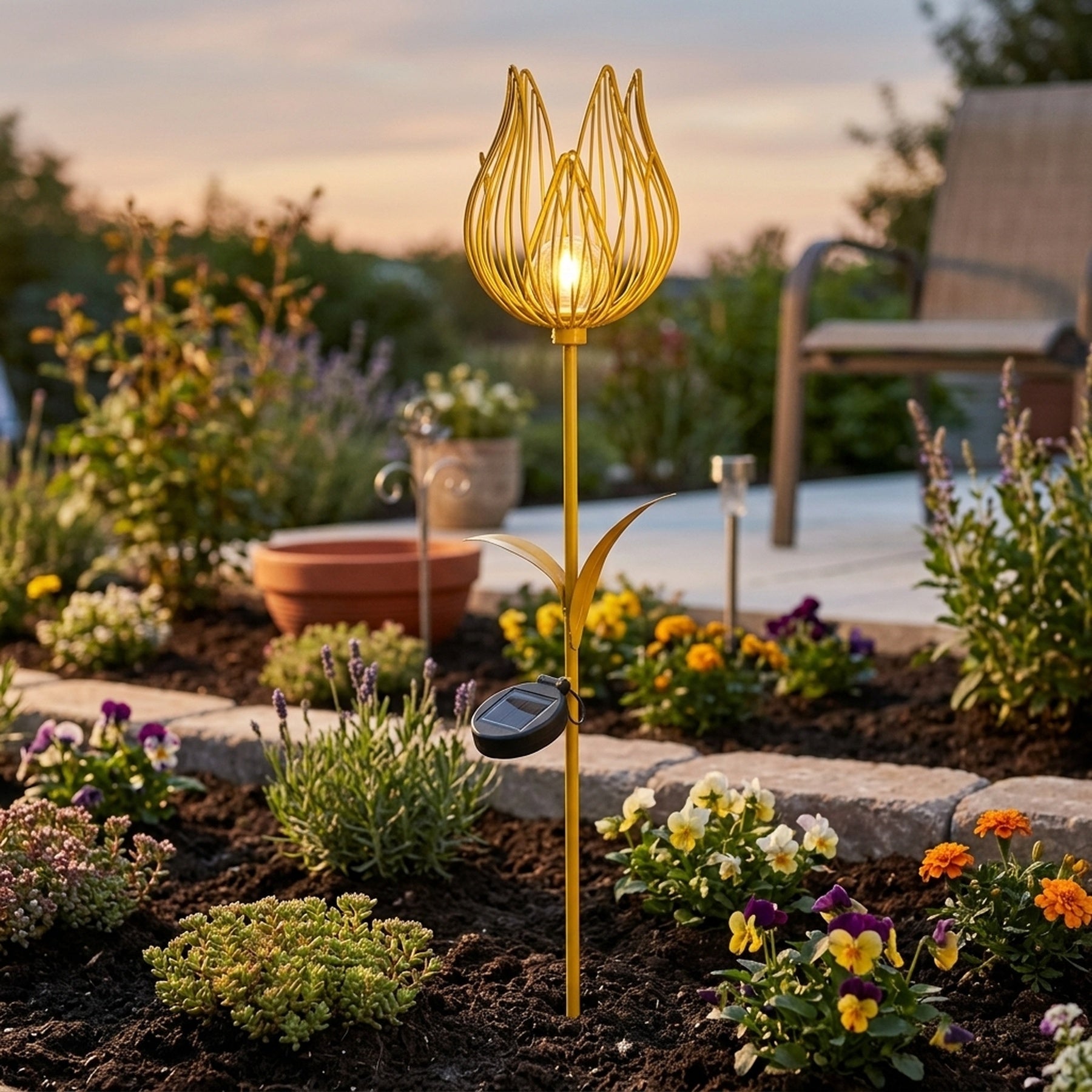 Solar Yellow Metal Flower Garden Stake Light