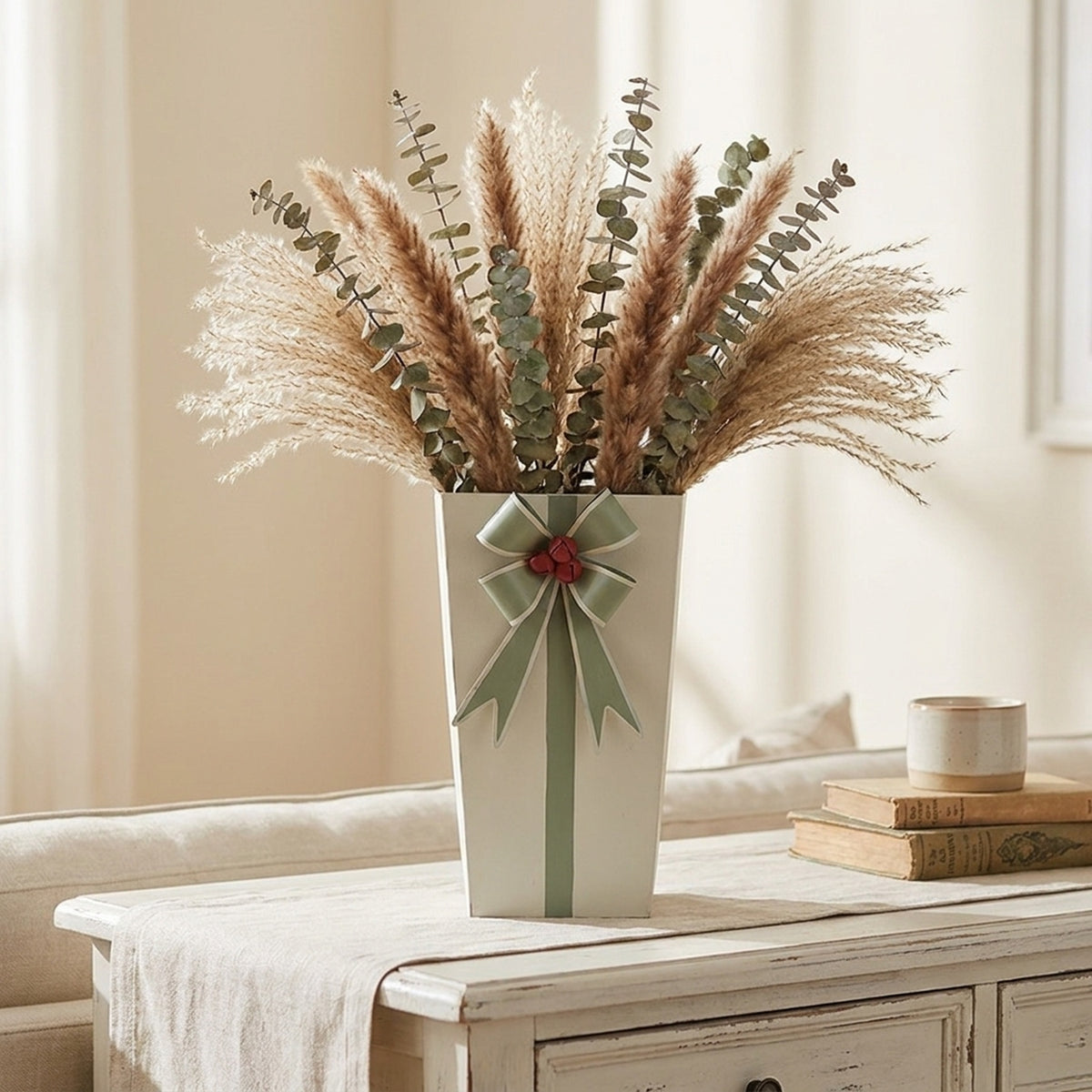 Decorative Metal Vase With Bow And Berry