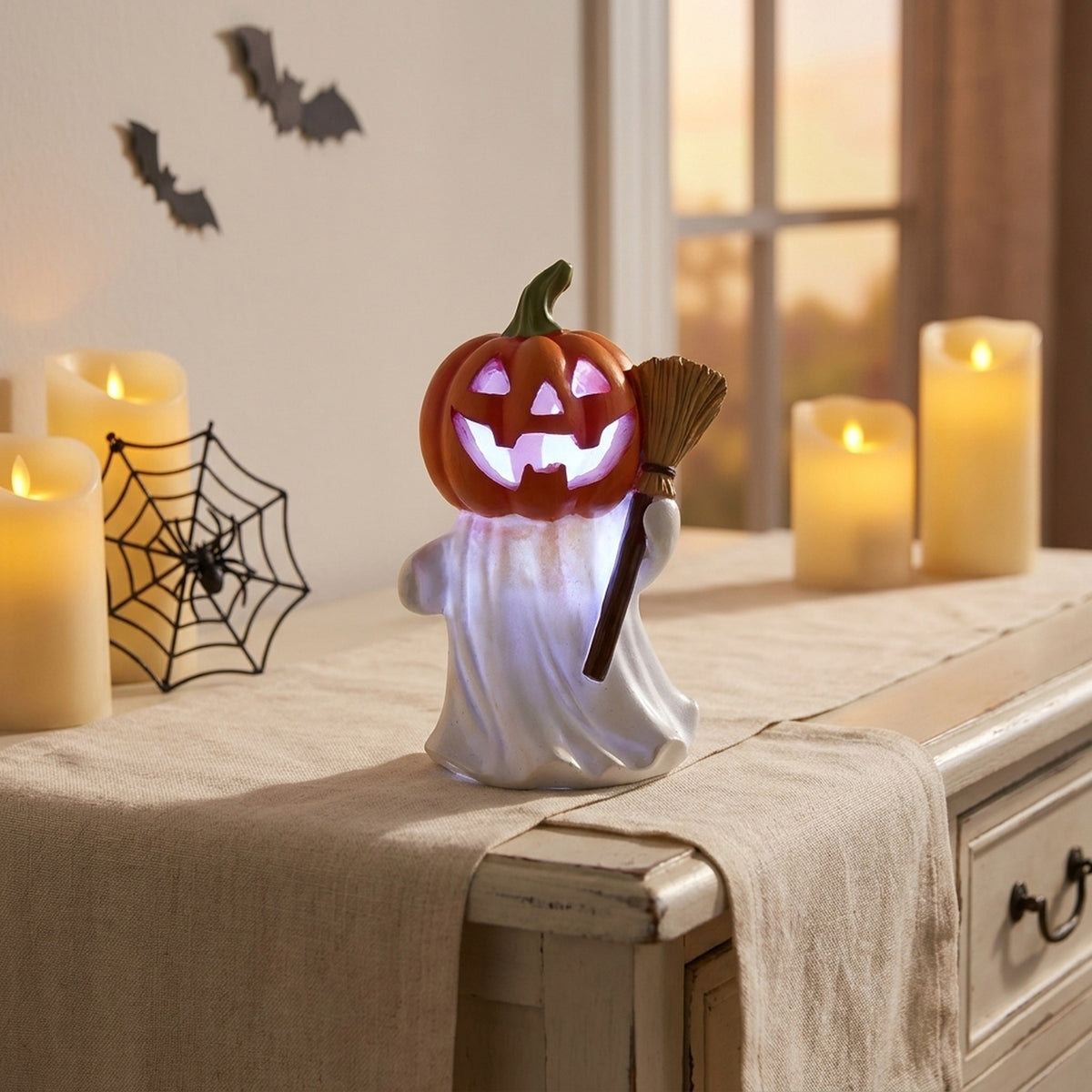 Light Up Ghost with Pumpkin Head Ornament