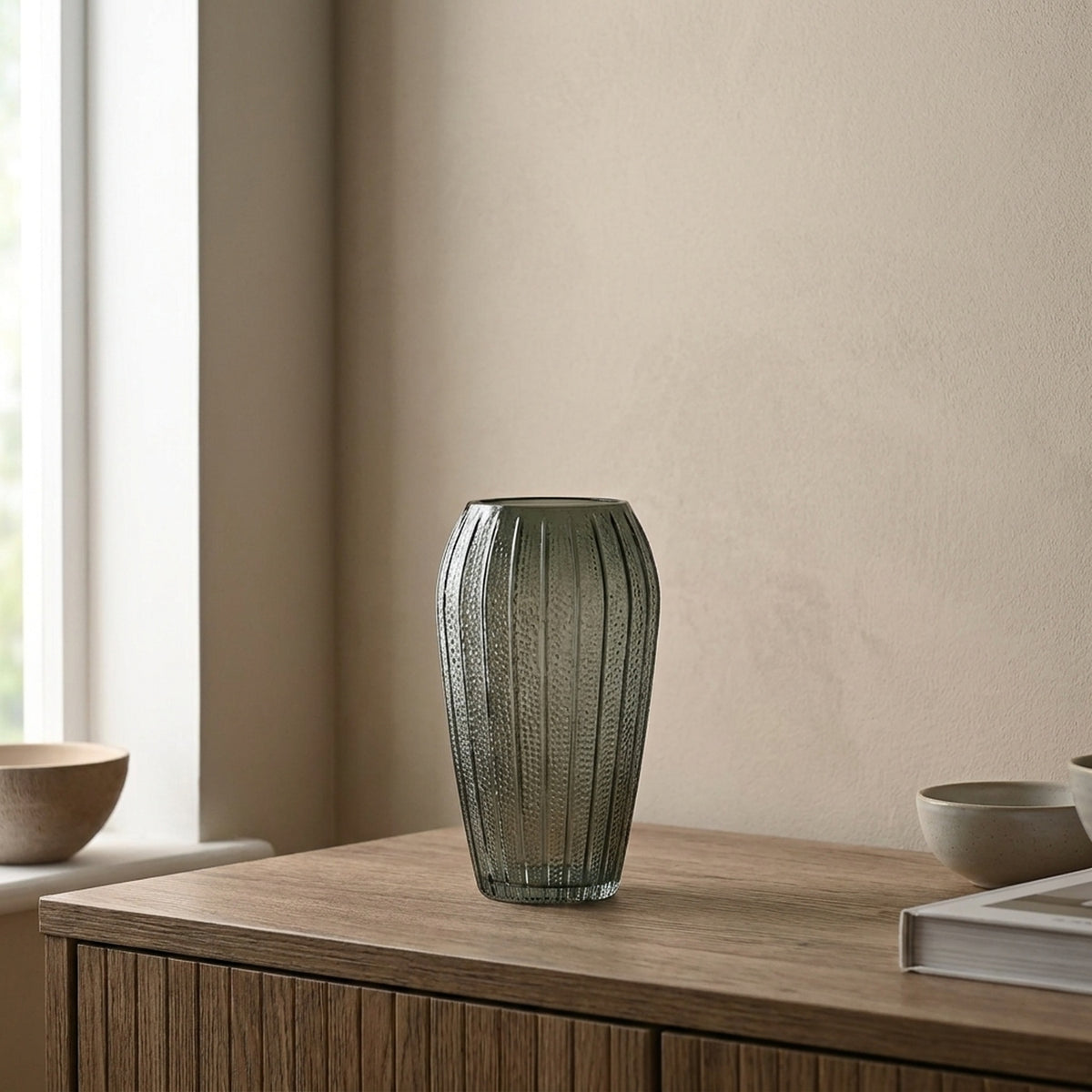 Contemporary Rippled Glass Vase