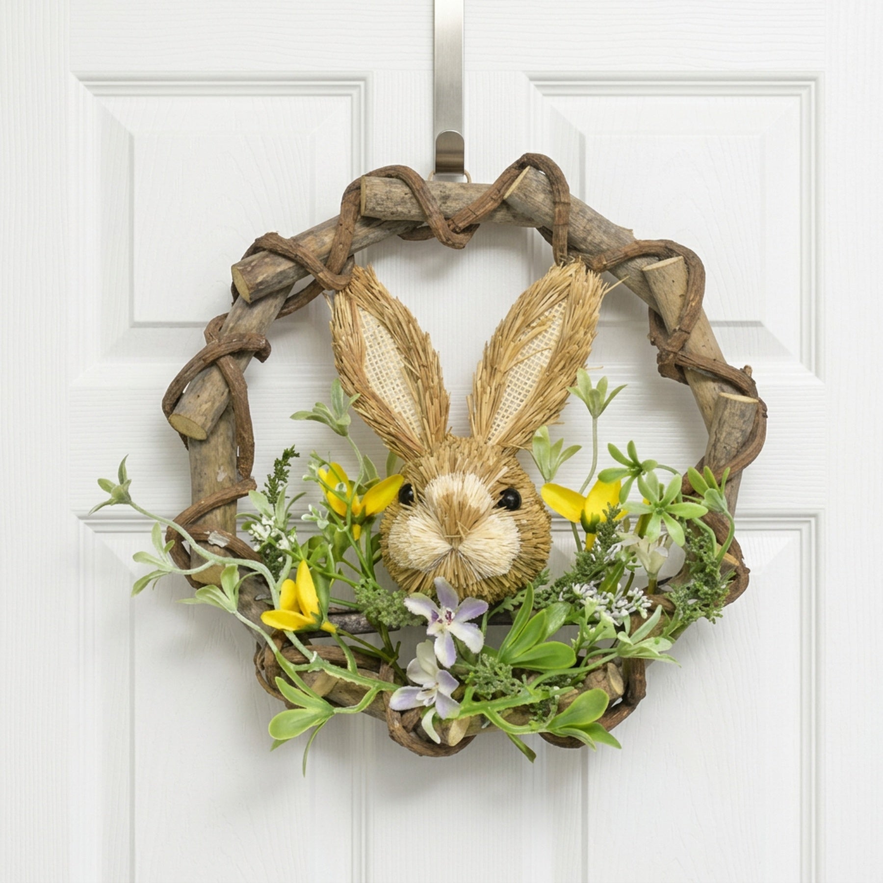 Springtime Easter Straw Bunny Floral Wreath