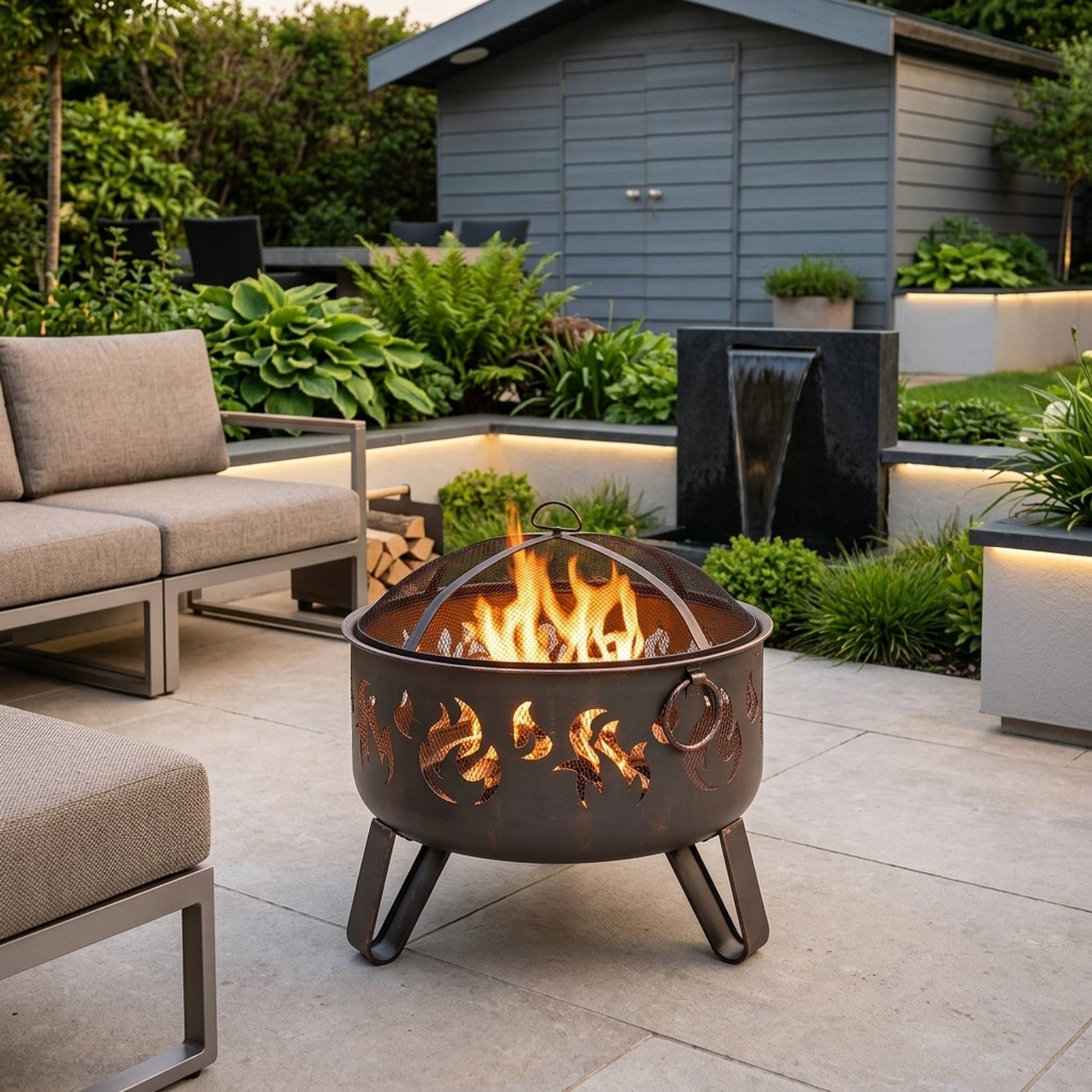 Fuego Flame Design Deepbowl Firepit with Grill