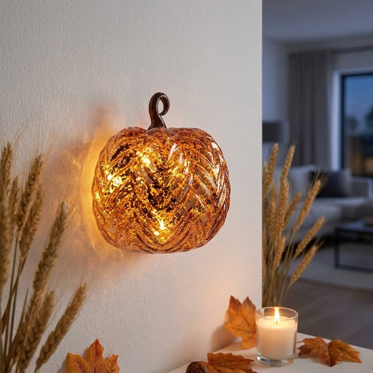 Battery Operated Glass Pumpkin Light