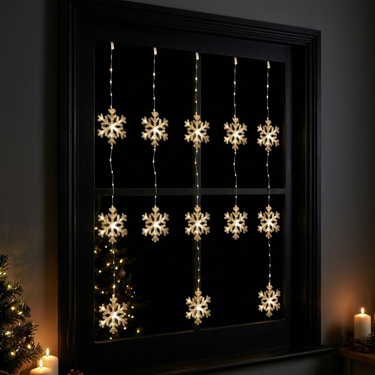 Mains Operated LED Snowflake Curtain Lights