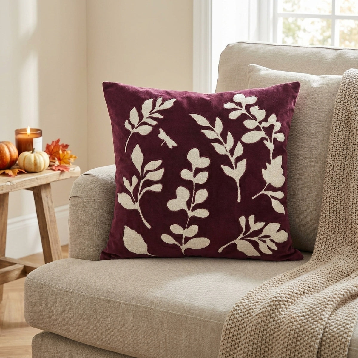 Autumn Leaves Applique Decorative Cushion