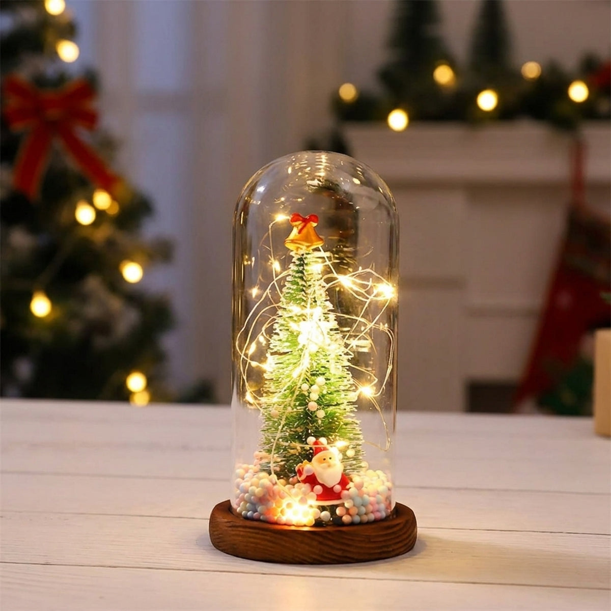 Miniature LED Glass Dome Christmas Tree