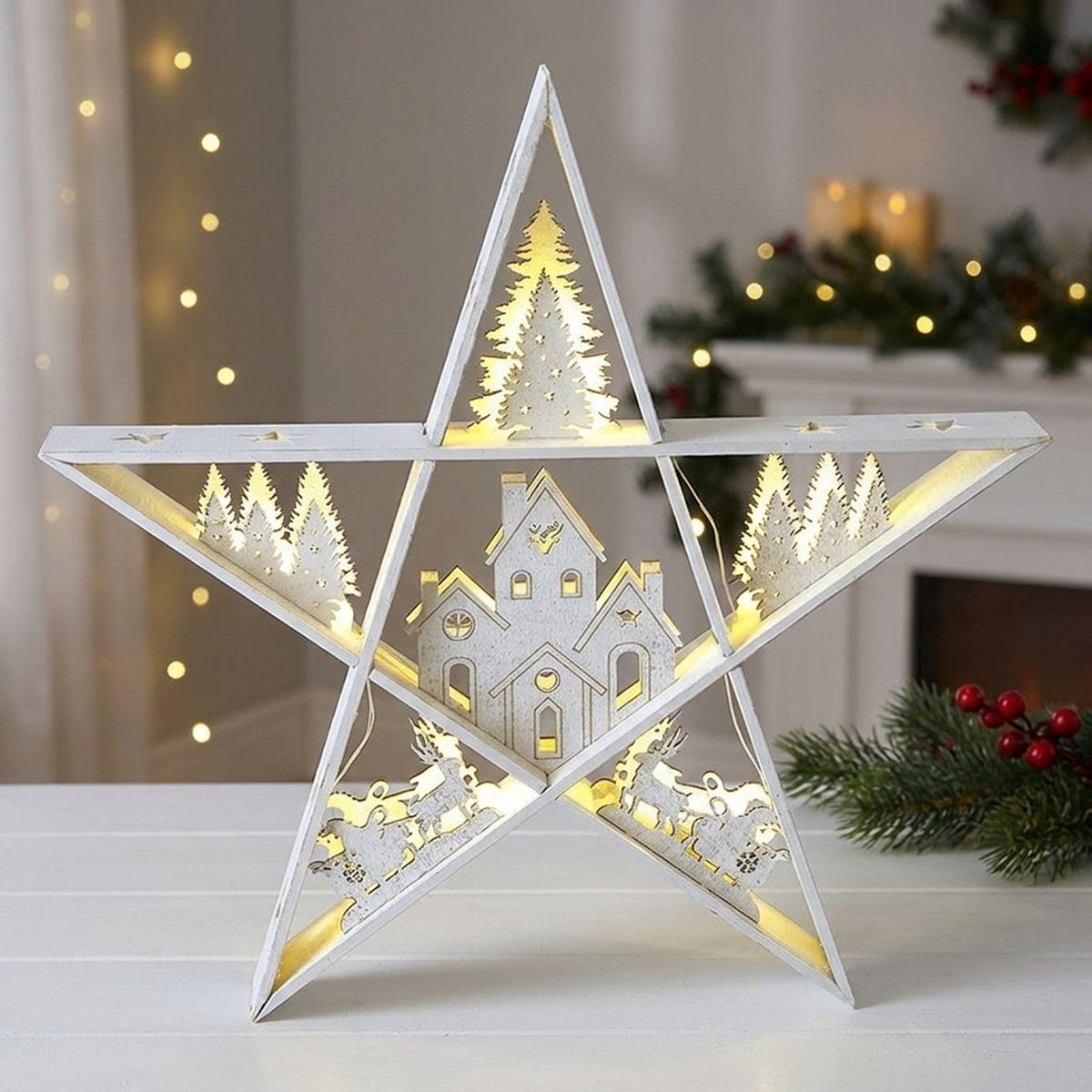 Wash White Plywood Star LED Light