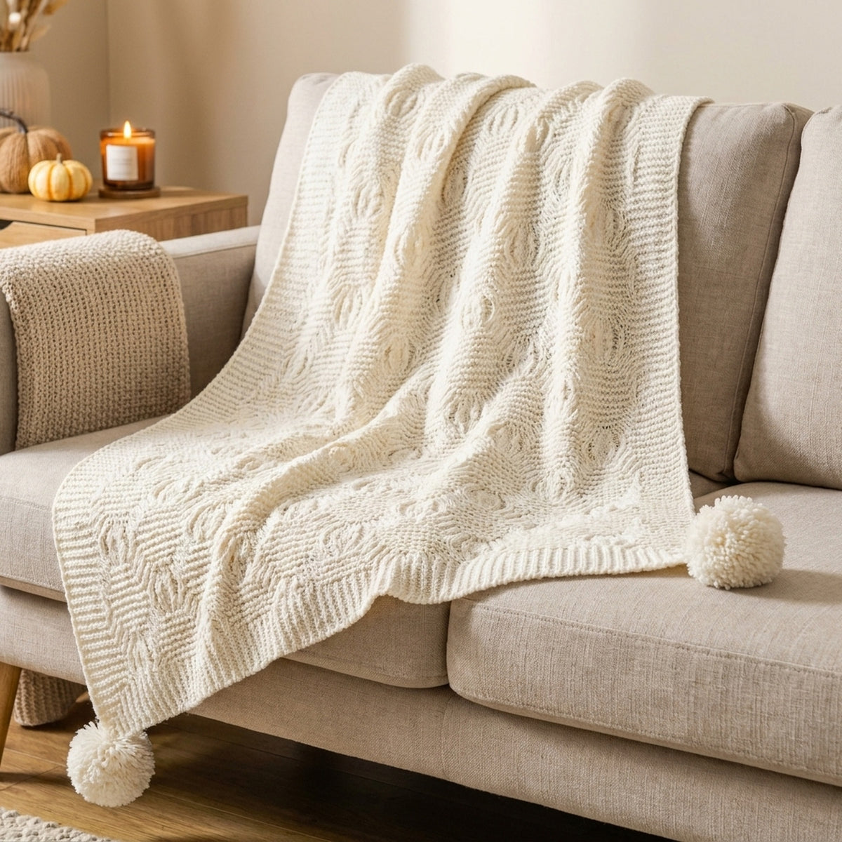 Welcome Soft Chenille Knit Pom Throw
