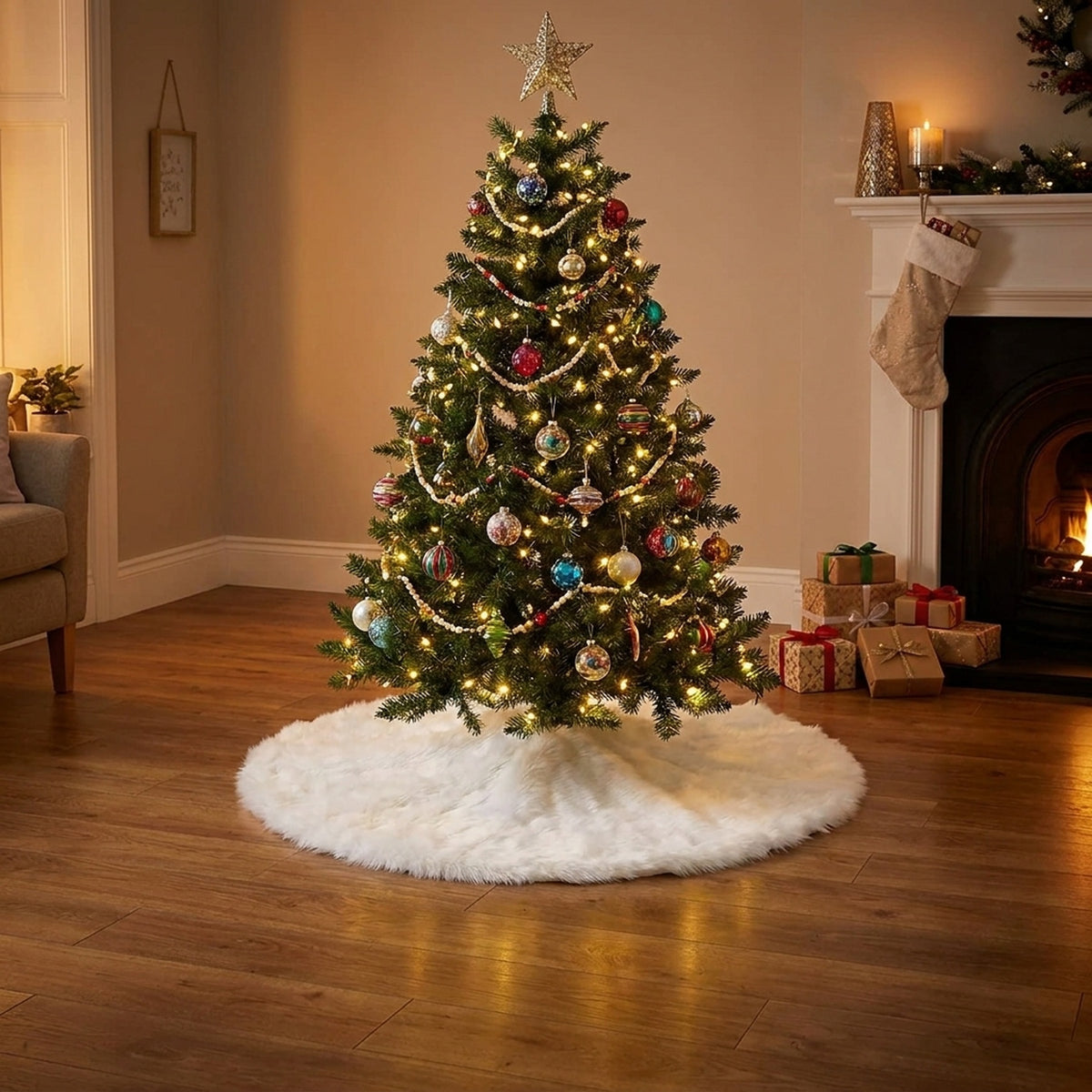 Luxurious Christmas Faux Fur Tree Skirt - Cream