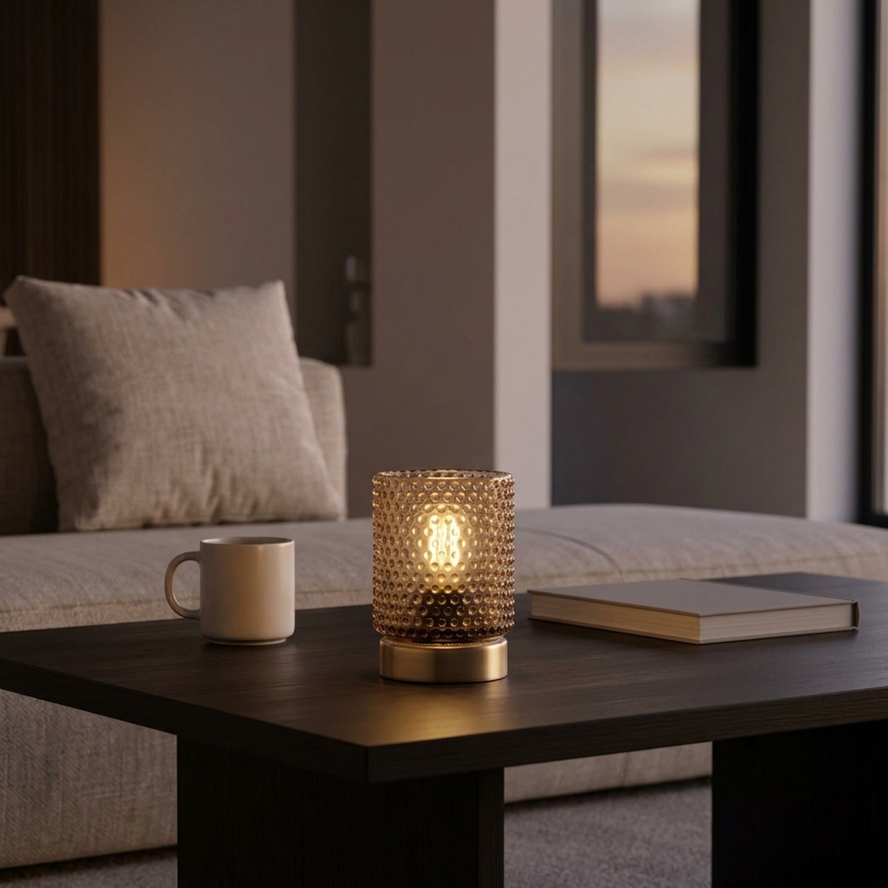 Amber Glass Cup LED Bulb Table Light
