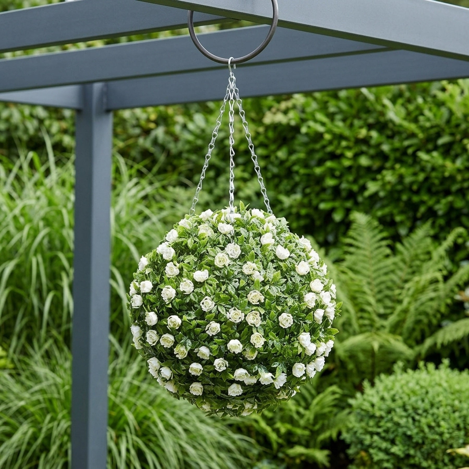 Hanging Artificial White Rose Topiary Ball